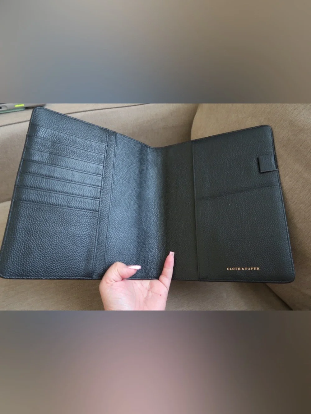 CLOTH & PAPER: Black Leather Zipfolio Organizer